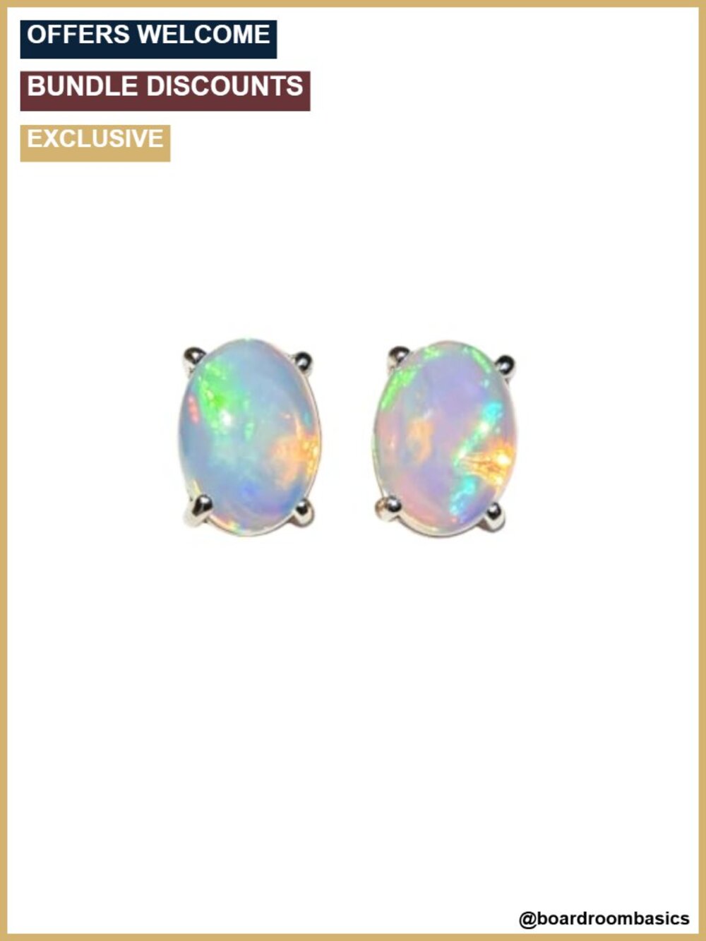 Natural Opal Stud Earrings S925 Sterling Silver Gemstone